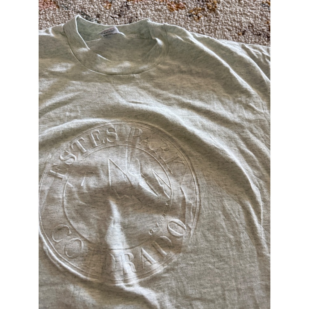 Vintage Fruit of the Loom Estes Park Colorado Embossed T-Shirt Grey XL USA Made
